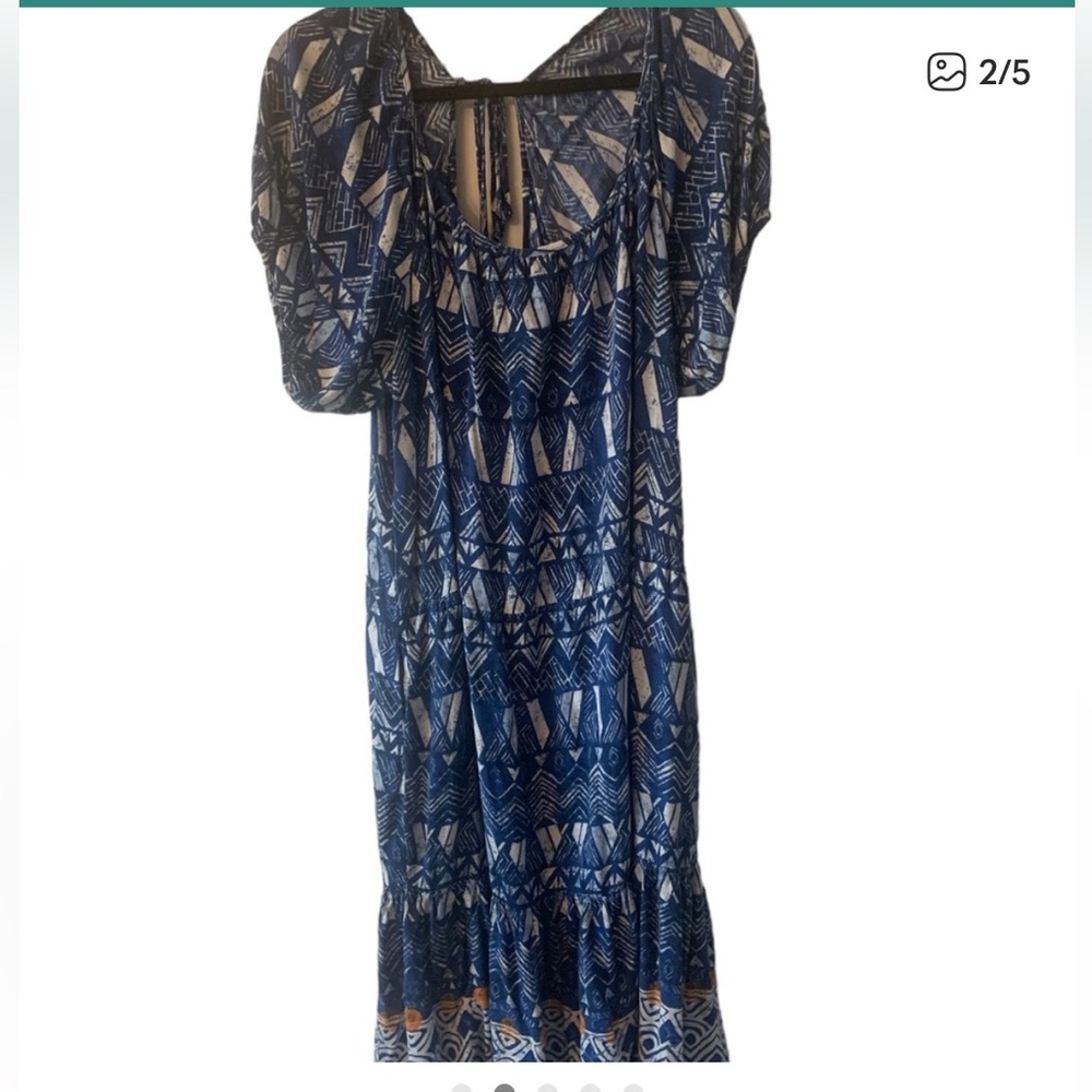 Knox Rose Blue and White Geometric artistic Maxi Dress size 2x - Picture 9 of 9